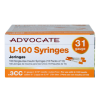 Advocate U-100 Insulin Syringes 31G .3cc 5/16", 100/box