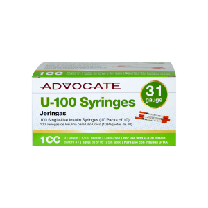 Advocate U-100 Insulin Syringes 31G 1cc 5/16" – Caja de 100